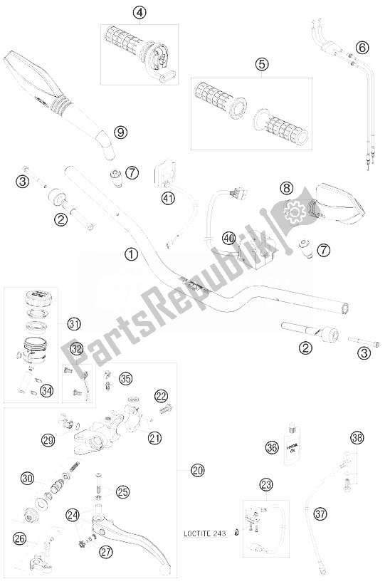 All parts for the Handlebar, Controls of the KTM 690 Duke R Europe 2010