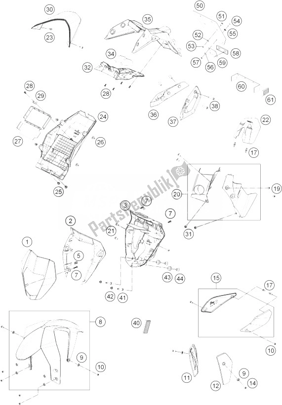 All parts for the Mask, Fenders of the KTM 690 Duke Black ABS USA 2014