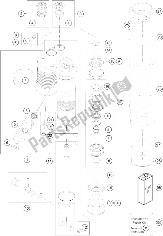 All parts for the Shock Absorber Disassembled of the KTM 450 Rally Factory Replica Europe 2015