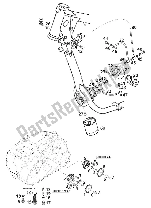 Tutte le parti per il Sistema Di Lubrificazione Lc4-e del KTM 640 Adventure R Australia 2001