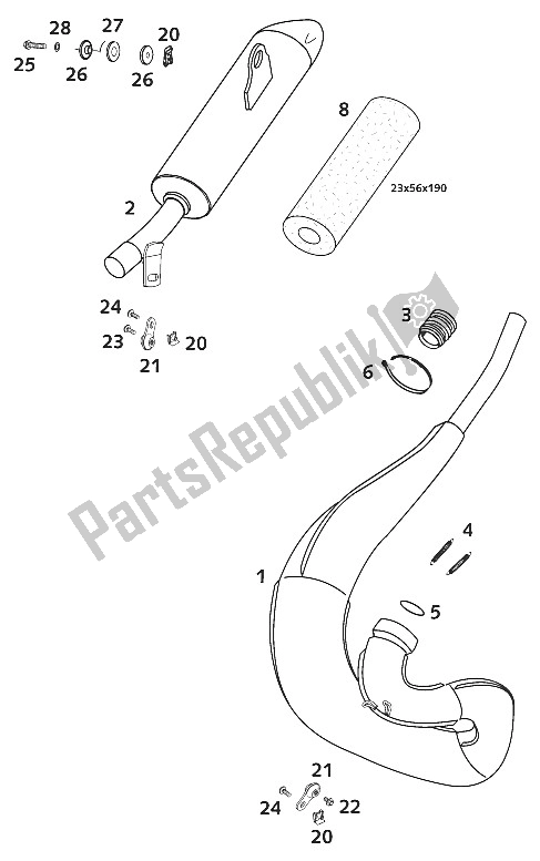 All parts for the Muffler 50 Sx Lc 2001 of the KTM 50 SX PRO Senior LC Europe 2001