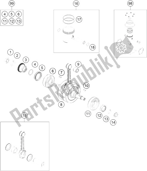 All parts for the Crankshaft, Piston of the KTM 125 SX Europe 2016