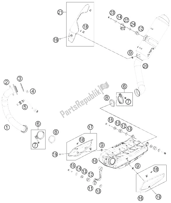 Alle onderdelen voor de Uitlaatsysteem van de KTM 690 Duke Black Australia United Kingdom 2012