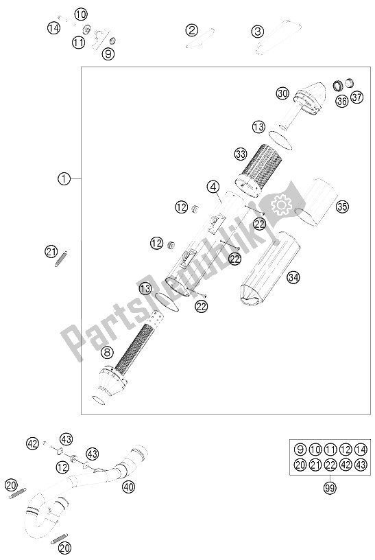 All parts for the Exhaust System of the KTM 250 XCF W USA 2012