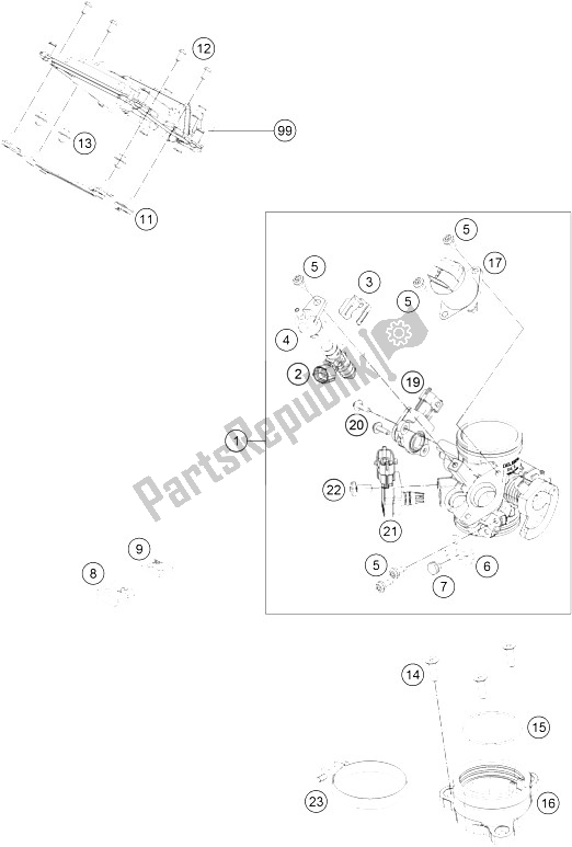 Alle onderdelen voor de Gasklephuis van de KTM 390 Duke BL ABS B D 15 Australia 2015