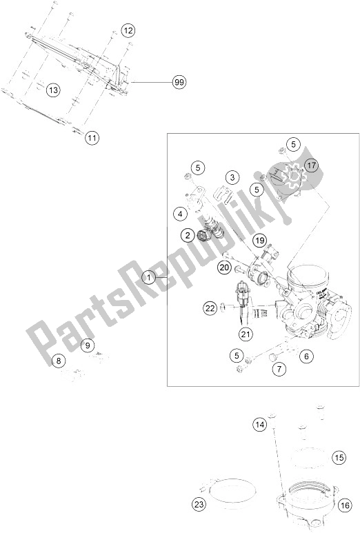 Tutte le parti per il Corpo Farfallato del KTM 390 Duke BL ABS B D 15 Japan 2015