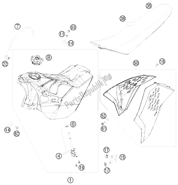 All parts for the Tank, Seat, Cover of the KTM 450 XC F USA 2009