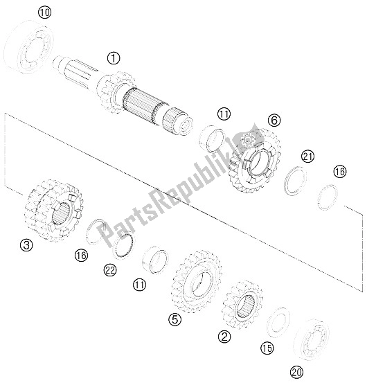 Alle onderdelen voor de Transmissie I - Hoofdas van de KTM 250 XC Europe USA 2011