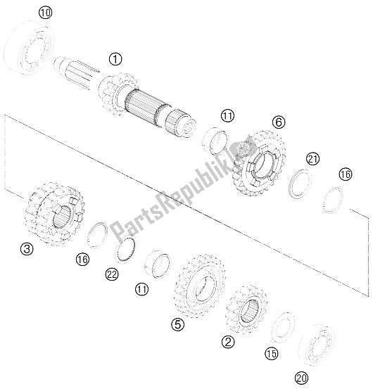 All parts for the Transmission I - Main Shaft of the KTM 250 XC Europe USA 2011