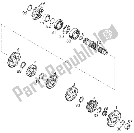 Tutte le parti per il Cambio Ii 125'93 del KTM 125 EGS M ö 6 KW Europe 1996