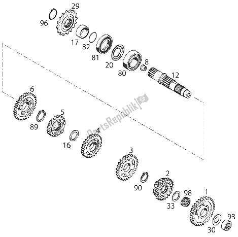 Wszystkie części do Skrzynia Biegów Ii 125'93 KTM 125 EGS M ö 6 KW France 1997