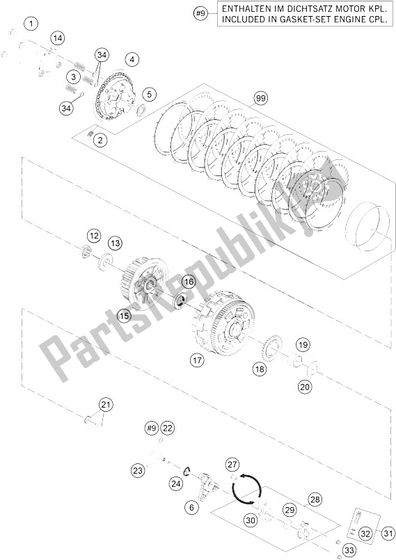 All parts for the Clutch of the KTM 1290 Super Duke GT Grey ABS 16 Australia 2016