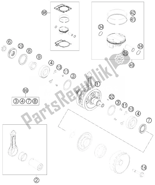 All parts for the Crankshaft, Piston of the KTM Freeride 350 Europe 2014