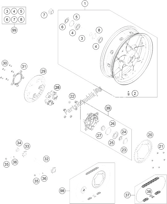 Tutte le parti per il Ruota Posteriore del KTM 690 Duke Black ABS USA 2015