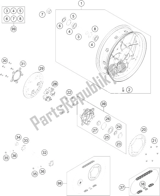 All parts for the Rear Wheel of the KTM 690 Duke Orange ABS 2016 China 2015