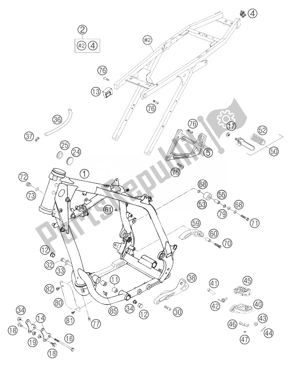 Tutte le parti per il Telaio, Telaio Secondario 640 Duca Ii del KTM 640 Duke II Black United Kingdom 2004