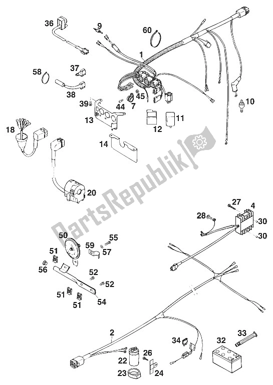 All parts for the Wire Harness Egs '97 of the KTM 400 EGS 20 KW 11 LT Orange Europe 1997