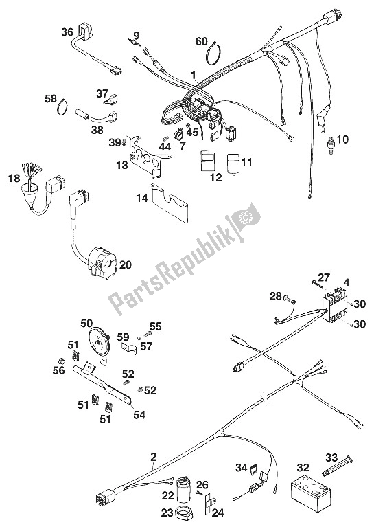 All parts for the Wire Harness Egs '97 of the KTM 620 EGS 37 KW 20 LT ROT Europe 1997