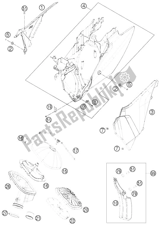 All parts for the Air Filter of the KTM 450 EXC Europe 2012