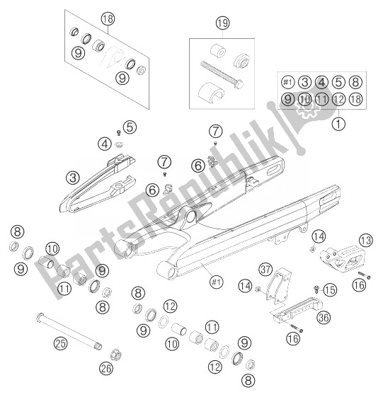 Tutte le parti per il Forcellone 450 Sms del KTM 450 SMS Europe 2004