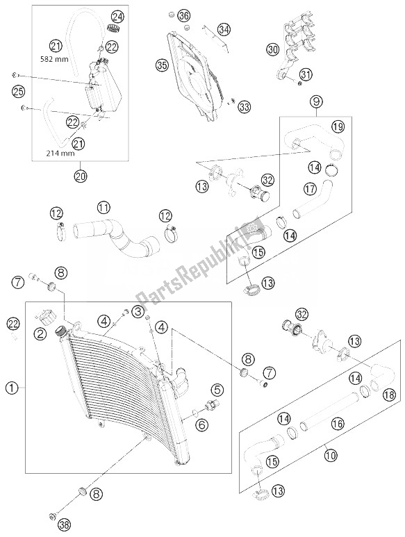 All parts for the Cooling System of the KTM 1190 RC8 R White Europe 2014