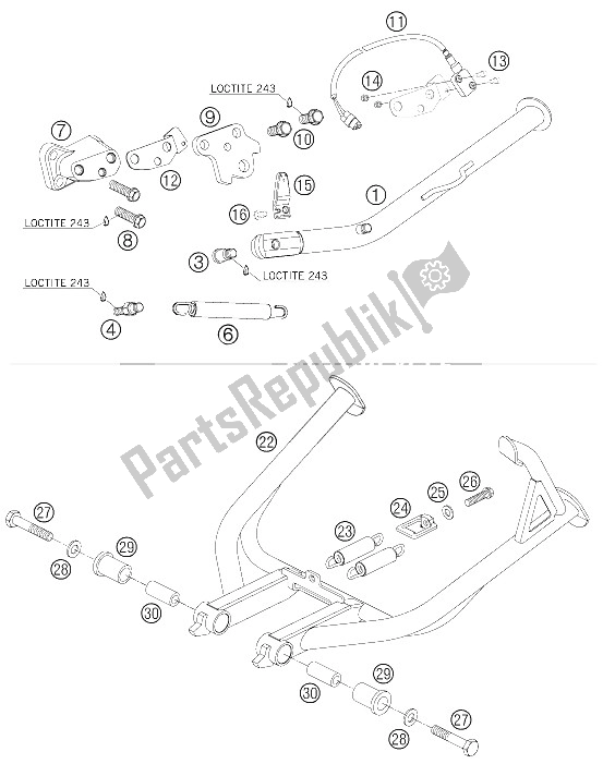 Todas as partes de Lateral, Suporte Central do KTM 990 Adventure Black ABS Europe 2006