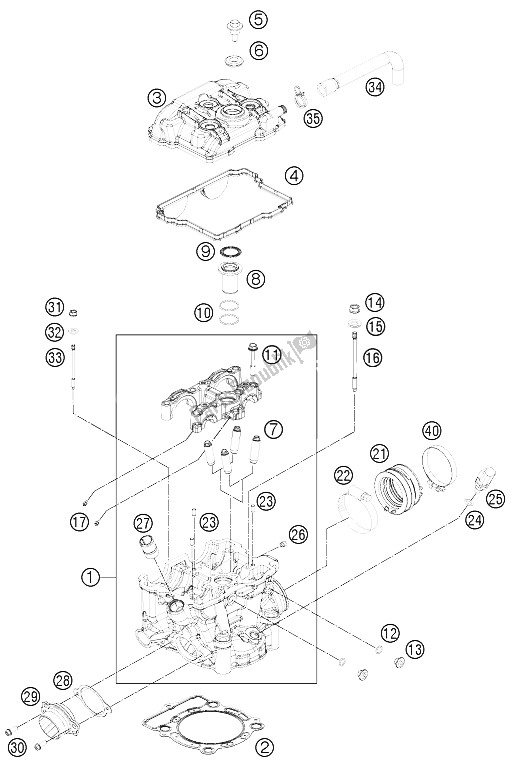 All parts for the Cylinder Head of the KTM 350 EXC F SIX Days Europe 2012