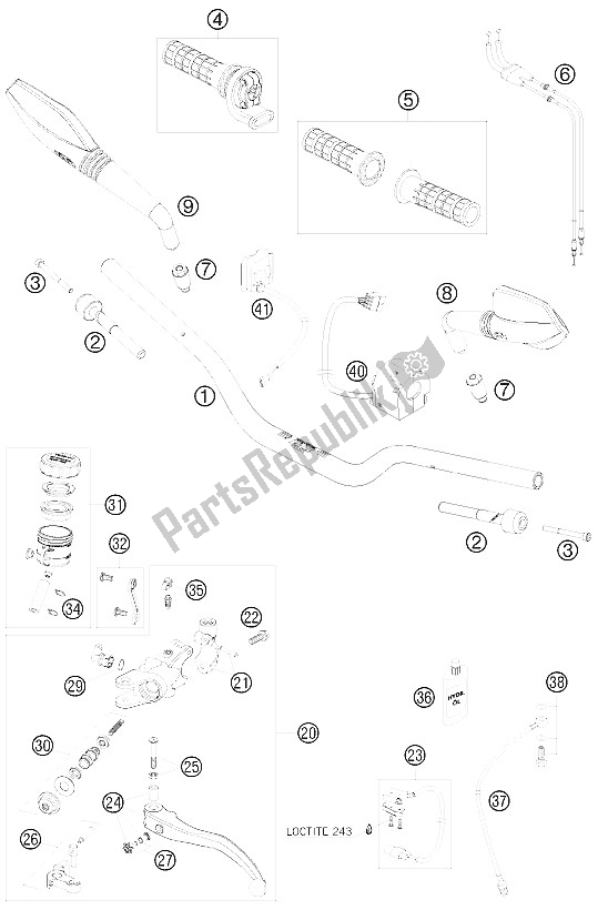 Alle onderdelen voor de Stuur, Bedieningselementen van de KTM 690 Duke Black Europe 2009