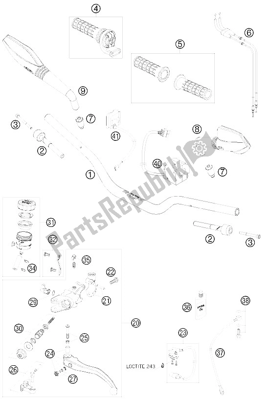 Todas as partes de Guiador, Controles do KTM 690 Duke Orange Australia United Kingdom 2008