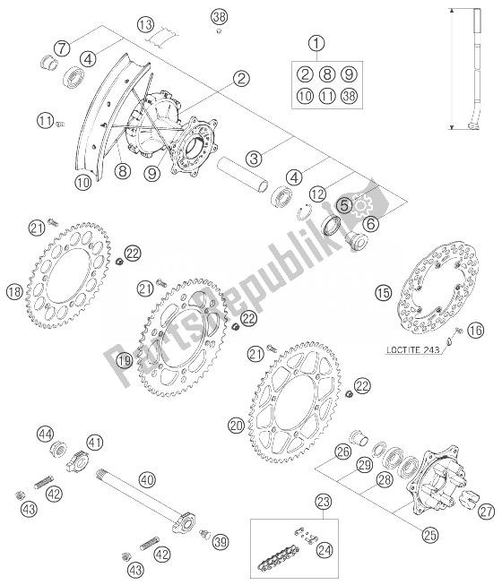 Tutte le parti per il Ruota Posteriore del KTM 625 SXC Europe 2007