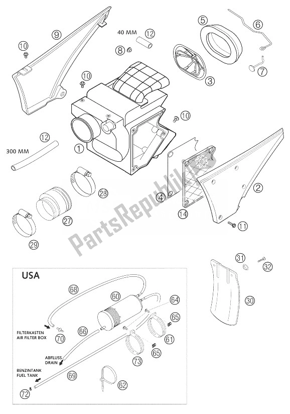 Todas las partes para Caja De Filtro De Aire 640 Lc4 Aventura de KTM 640 LC4 Adventure Australia 2003