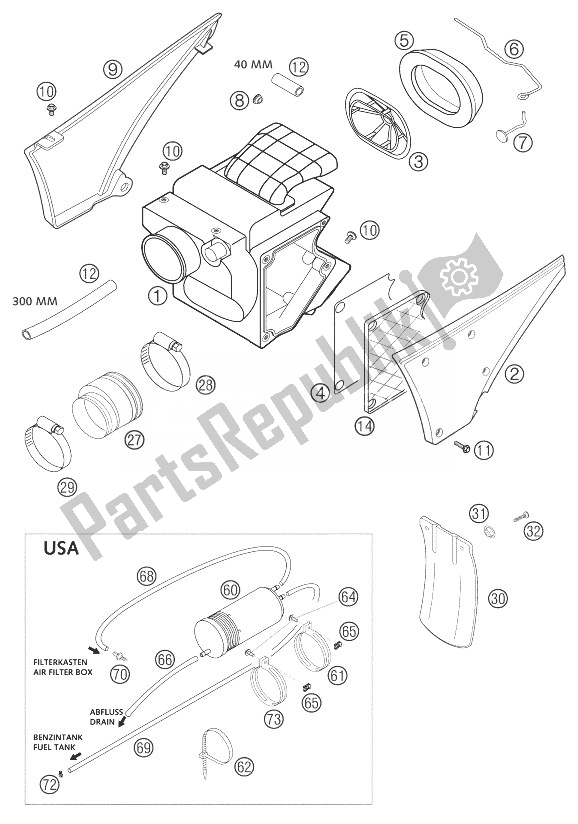 All parts for the Air Filter Box 640 Lc4 Adventure of the KTM 640 LC4 Adventure Europe 2003