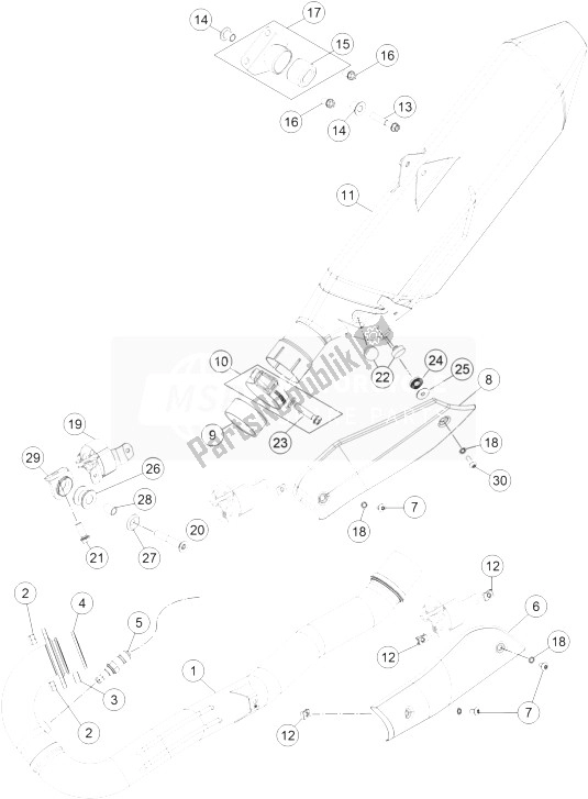All parts for the Exhaust System of the KTM 690 Enduro R ABS USA 2014