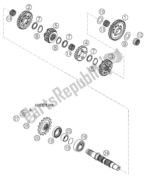 All parts for the Transmission Ii - Countershaft of the KTM 640 Duke II Yellow United Kingdom 2004