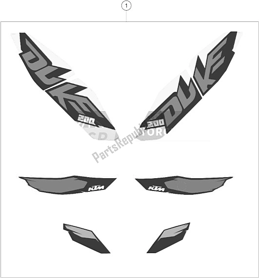 Alle onderdelen voor de Sticker van de KTM 200 Duke WH W O ABS B D 16 Europe 2016