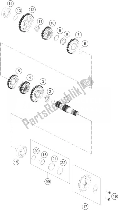 All parts for the Transmission Ii - Countershaft of the KTM 390 Duke Black ABS BAJ DIR 14 Japan 2014