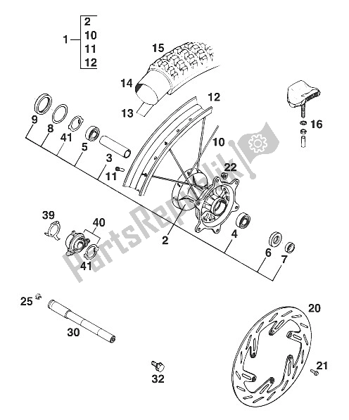 All parts for the Front Wheel 350-620 Exc, Egs '95 of the KTM 620 E XC Dakar 20 KW LT Europe 1995