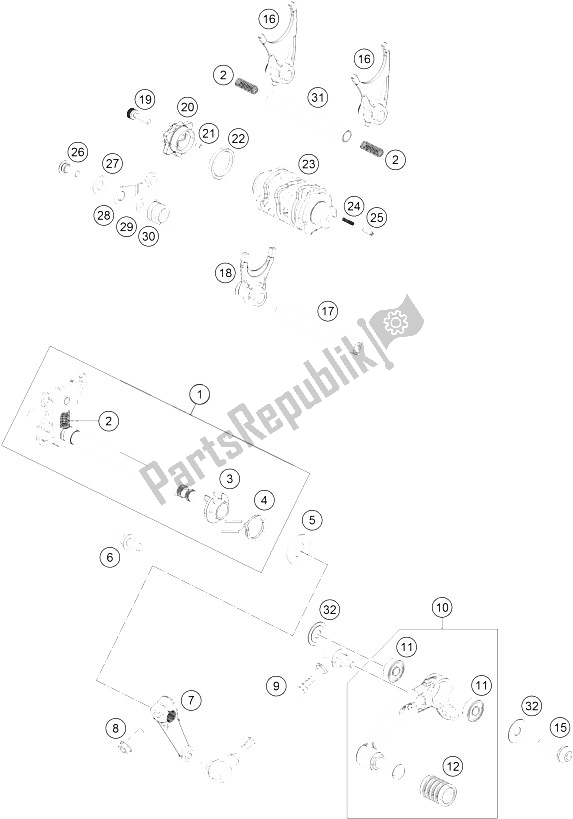 All parts for the Shifting Mechanism of the KTM 250 Duke BL ABS B D 16 Europe 2016