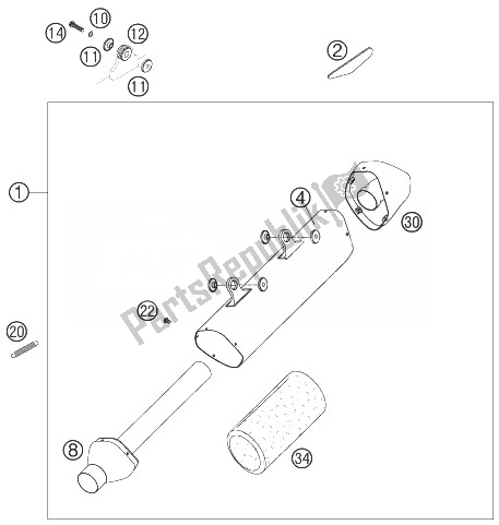 Tutte le parti per il Silenziatore Di Scarico del KTM 250 SX F Europe 2007