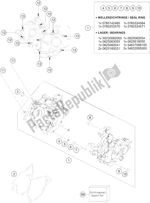 All parts for the Engine Case of the KTM 125 SX USA 2016