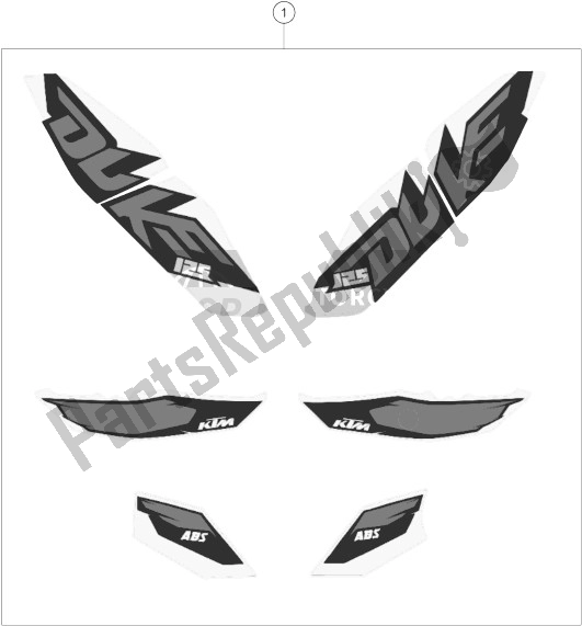 All parts for the Decal of the KTM 125 Duke White ABS BAJ DIR 13 Europe 2013