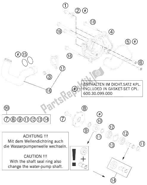 All parts for the Water Pump of the KTM 990 Super Duke R Europe 2012