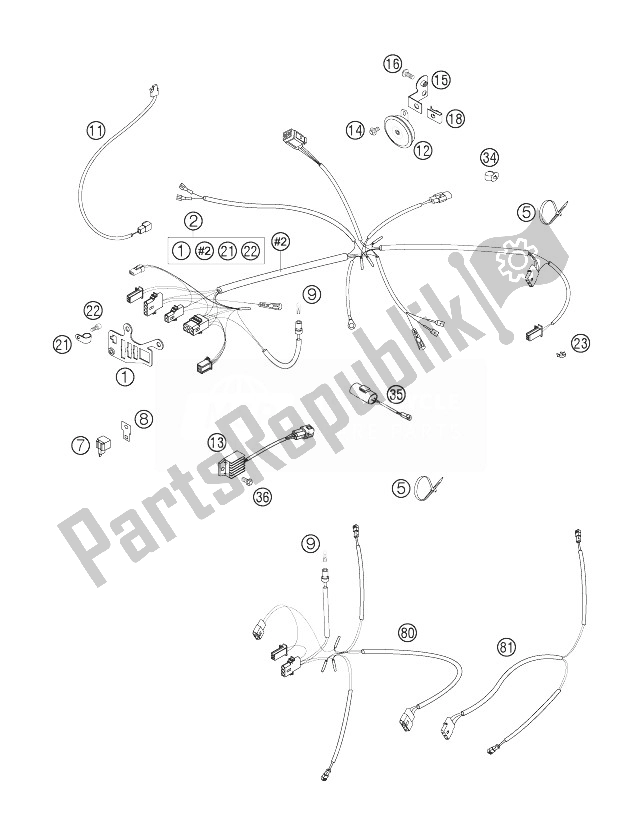 All parts for the Wiring Harness of the KTM 125 EXC Europe 2007