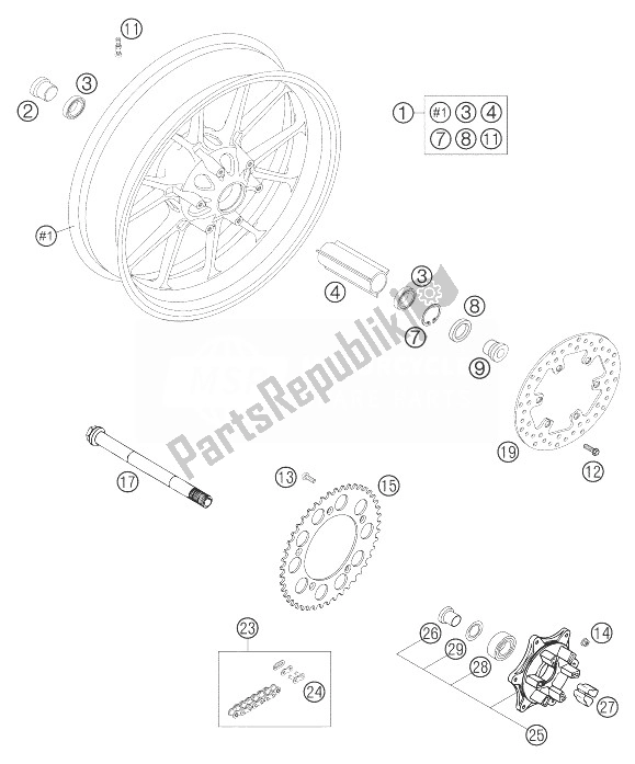 All parts for the Rear Wheel Brembo 640 Duke Ii of the KTM 640 Duke II Black United Kingdom 2004