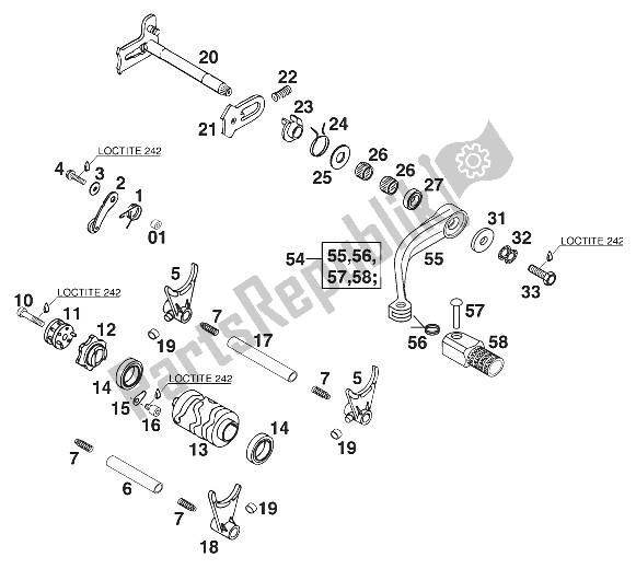 Wszystkie części do Mechanizm Zmiany Biegów 250/300/380 '99 KTM 250 SX USA 2000