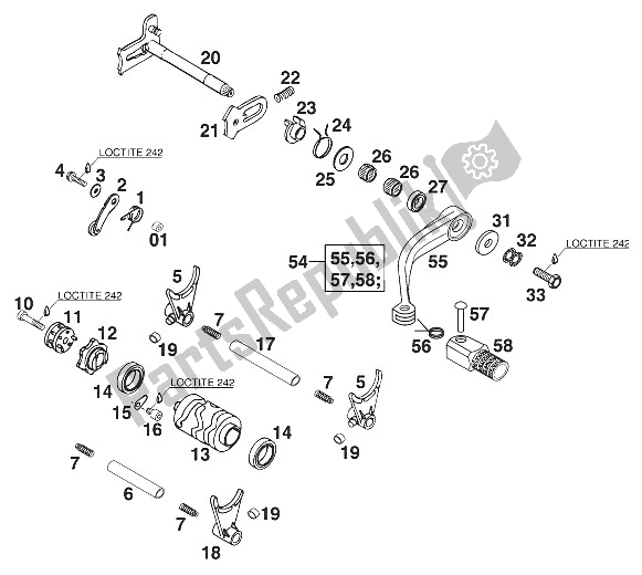 Toutes les pièces pour le Mécanisme De Changement De Vitesse 250/300/380 '99 du KTM 300 EXC Australia 2000