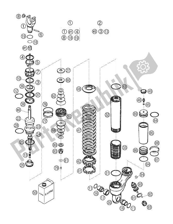 Toutes les pièces pour le Mono-amortisseur Démonté du KTM 625 SXC Australia United Kingdom 2006