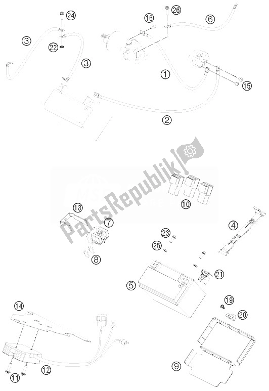 All parts for the Battery of the KTM 690 Duke R ABS Australia 2013