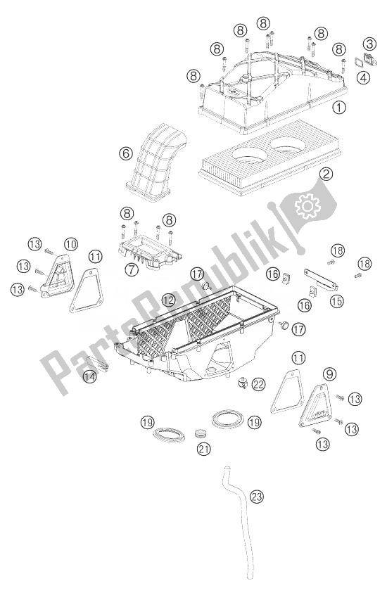 All parts for the Air Filter Box of the KTM 990 Super Duke Black France 2007