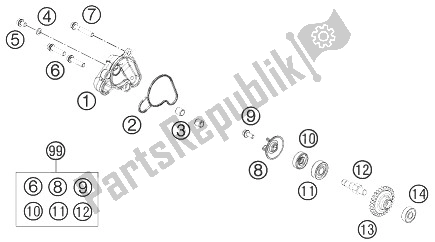 All parts for the Water Pump of the KTM 50 SX Mini Europe 2014